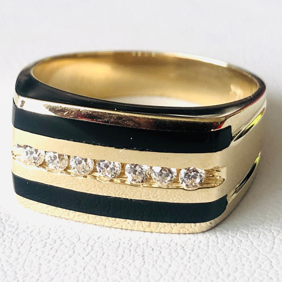 Men's Black Onyx Round Real Solid 14K Yellow Gold